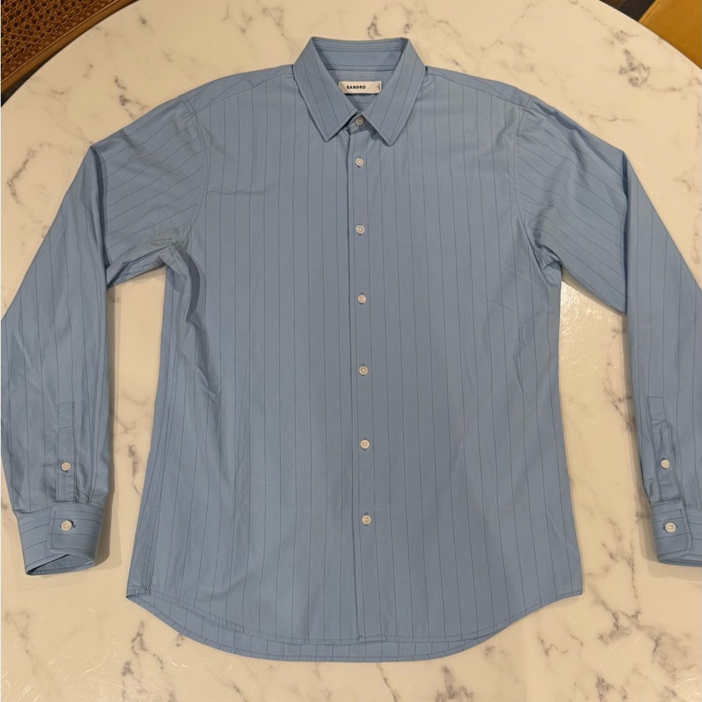 Sandro Classic Fit Blue Pinstriped Shirt 
Size L (fits like a medium)